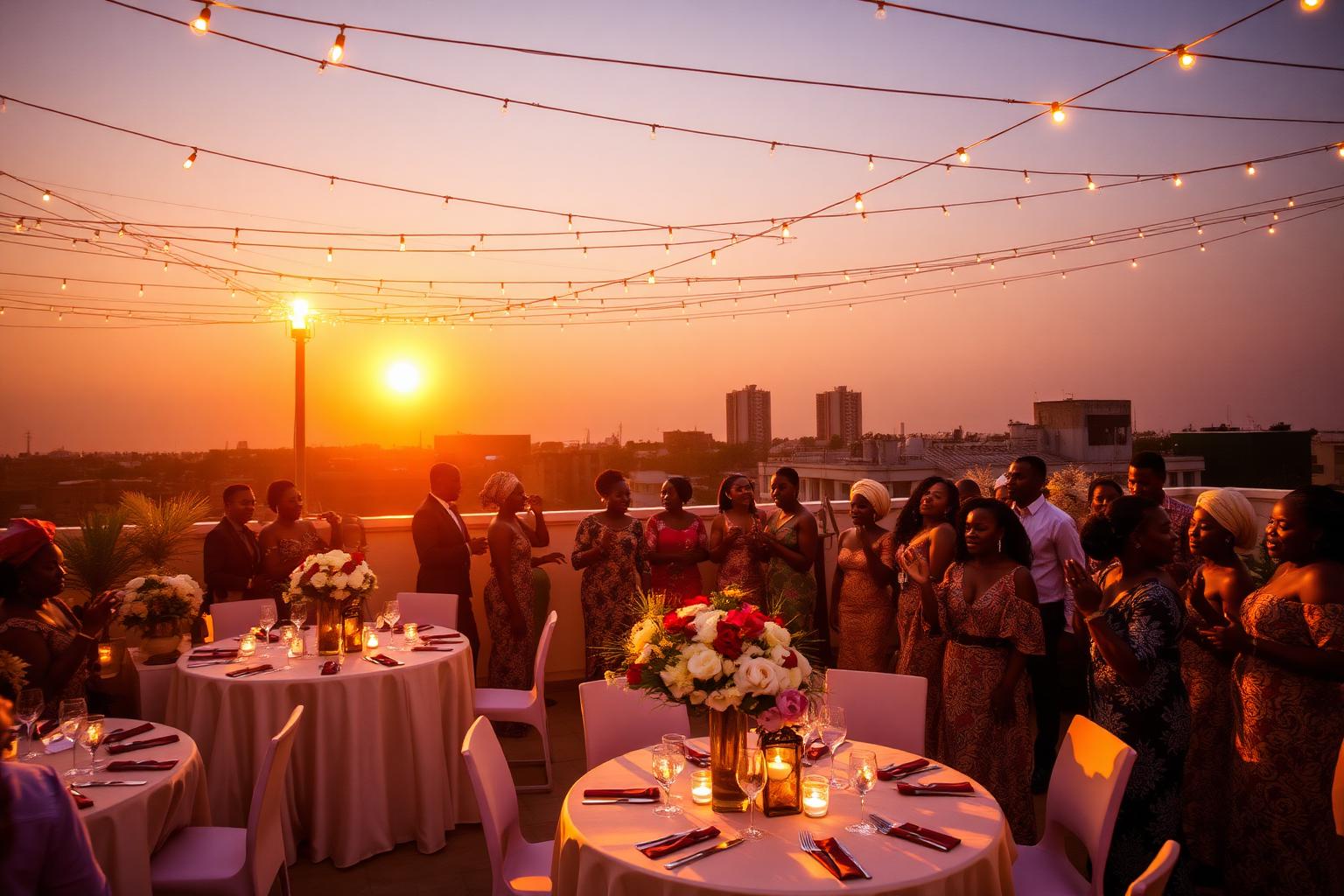 Lagos rooftop wedding at golden hour